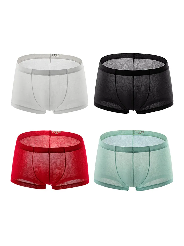 4 Pack Men's Sexy Breathable Jacquard Trunks
