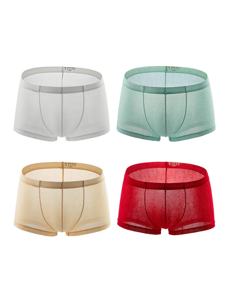 4 Pack Men's Sexy Breathable Jacquard Trunks
