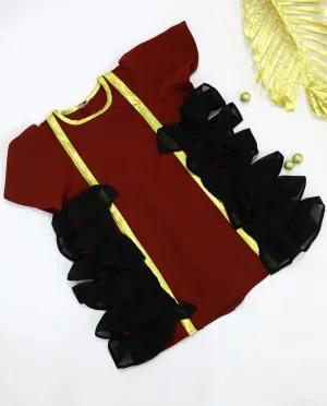 African Girls Dress Maroon Fluffy