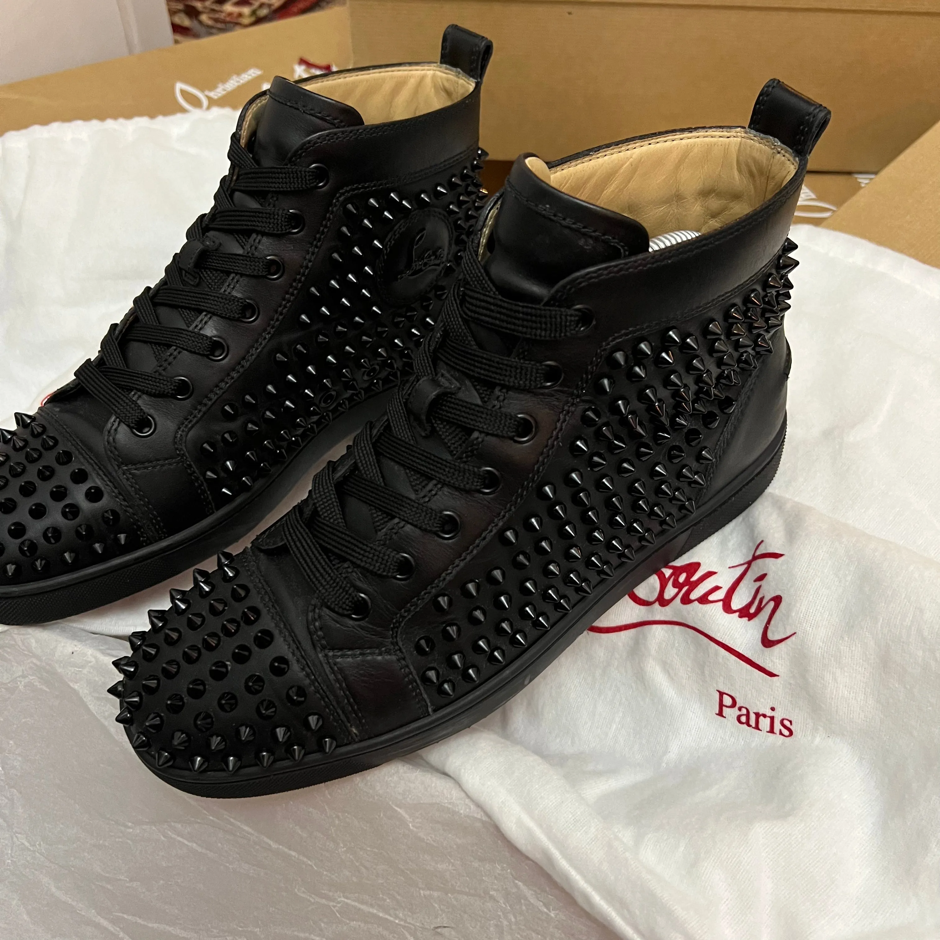 Authentic Christian Louboutin Black Leather Sneakers 7UK 41 8US