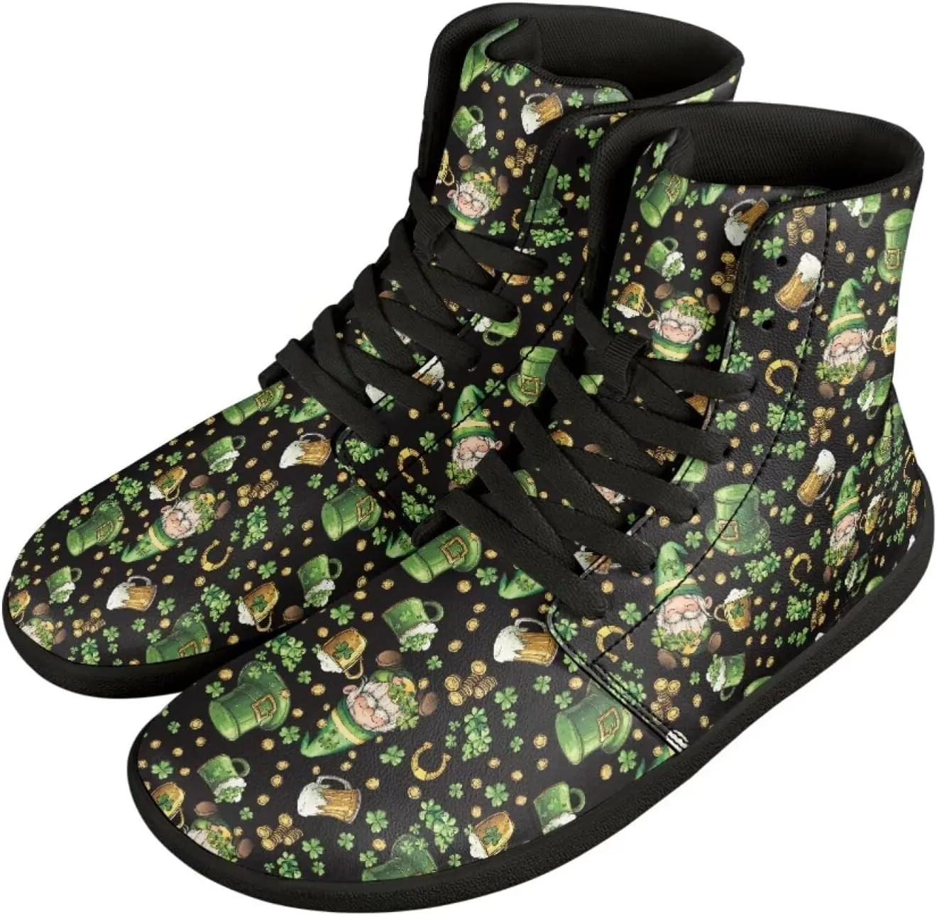 Binienty Men Wide Width Barefoot Flats Shoes Women Holiday Shoes High Top PU Zero Drop Walking Hiking Sneakers