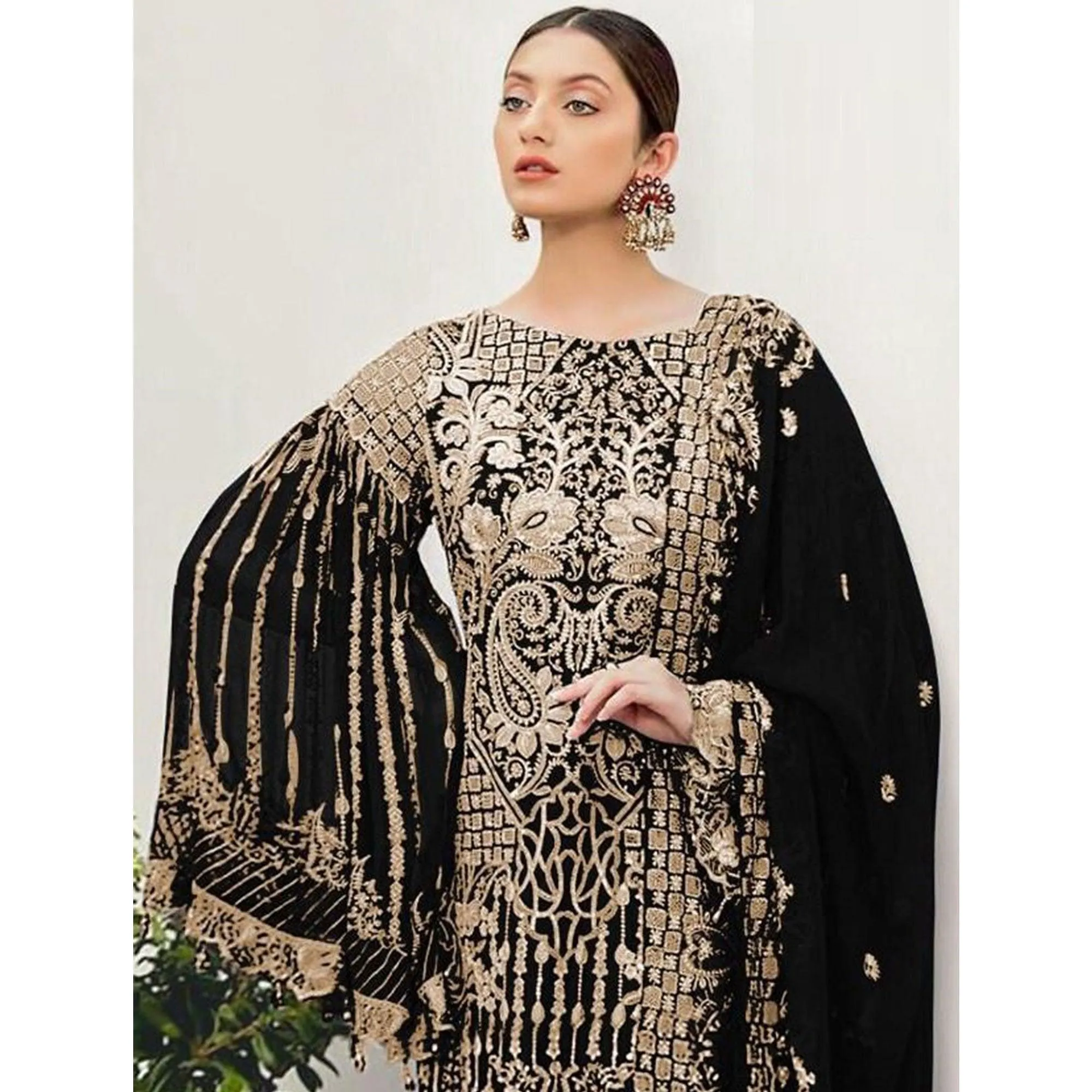 Black Partywear Embroidered Georgette Pakistani Suit