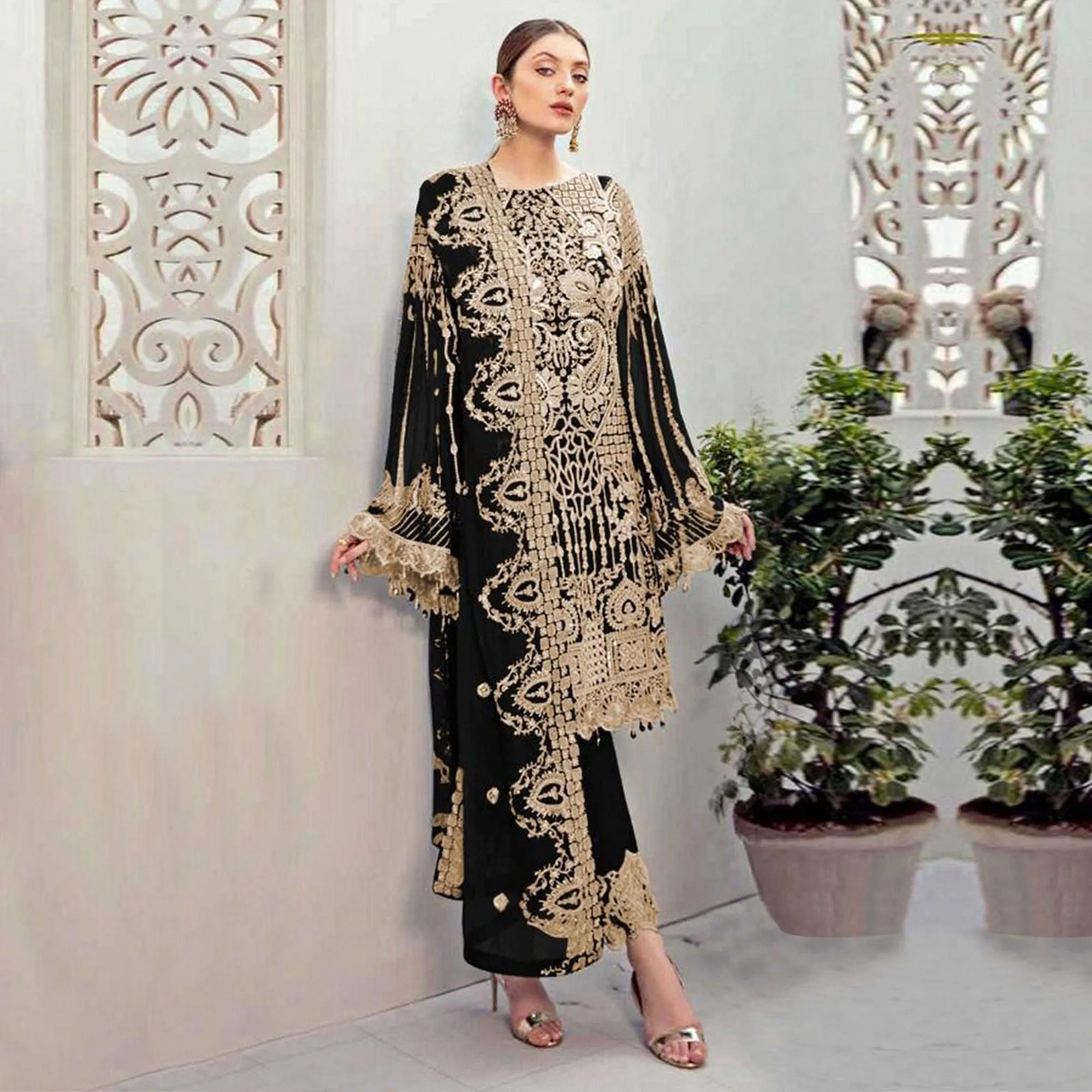 Black Partywear Embroidered Georgette Pakistani Suit