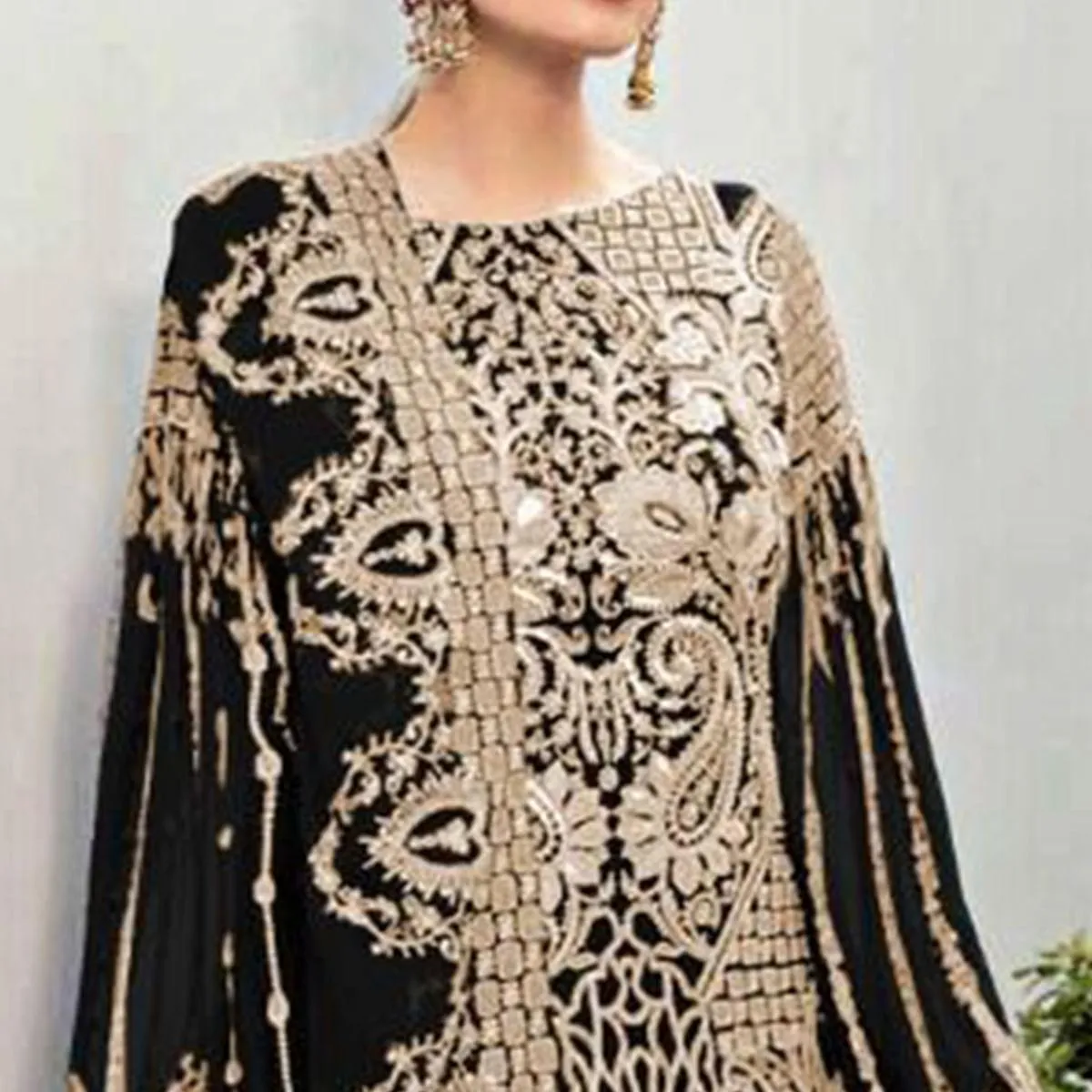 Black Partywear Embroidered Georgette Pakistani Suit