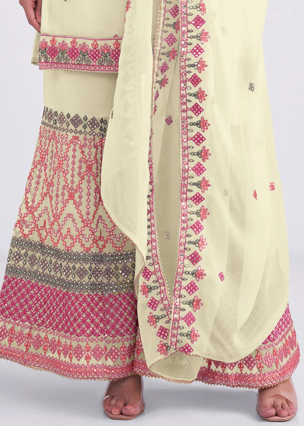 Blonde Yellow Designer Georgette Embroidered Suit