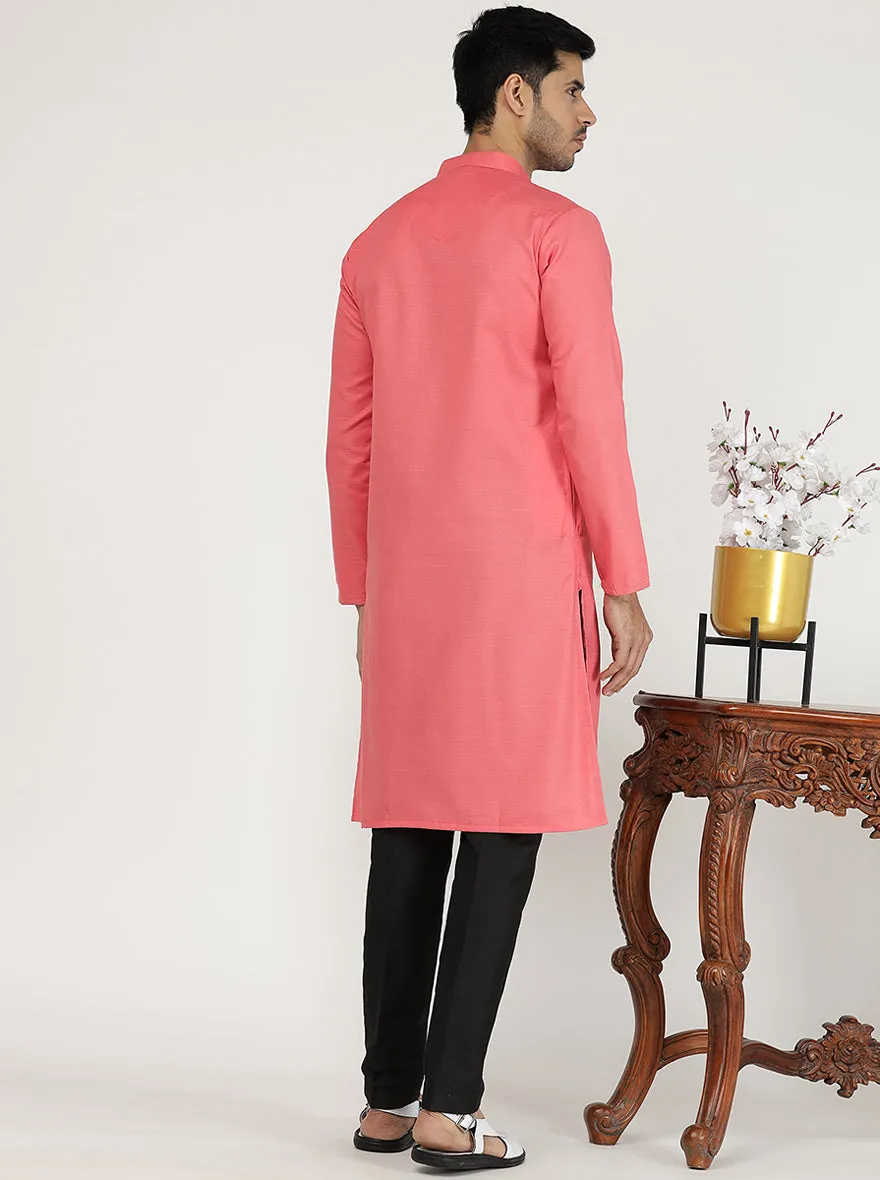 Candy Pink Solid Silk Blend Kurta | The Kurta Company