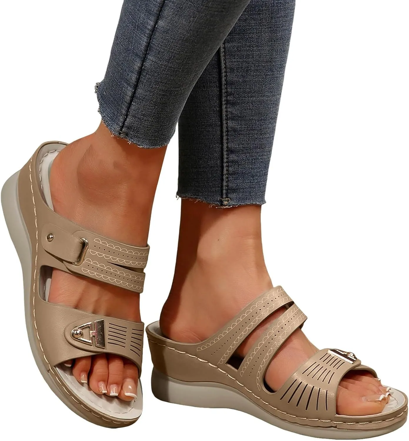 Casual Walking Dress Wedges Sandals for Womens 2025 Casual Fashionable Open Toe Backless Comfortable Slip-on Slipper Summer Beach Orthotic Hollow Non Slip Platform Slides Wedges Sandals