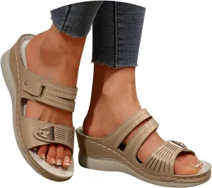 Casual Walking Dress Wedges Sandals for Womens 2025 Casual Fashionable Open Toe Backless Comfortable Slip-on Slipper Summer Beach Orthotic Hollow Non Slip Platform Slides Wedges Sandals