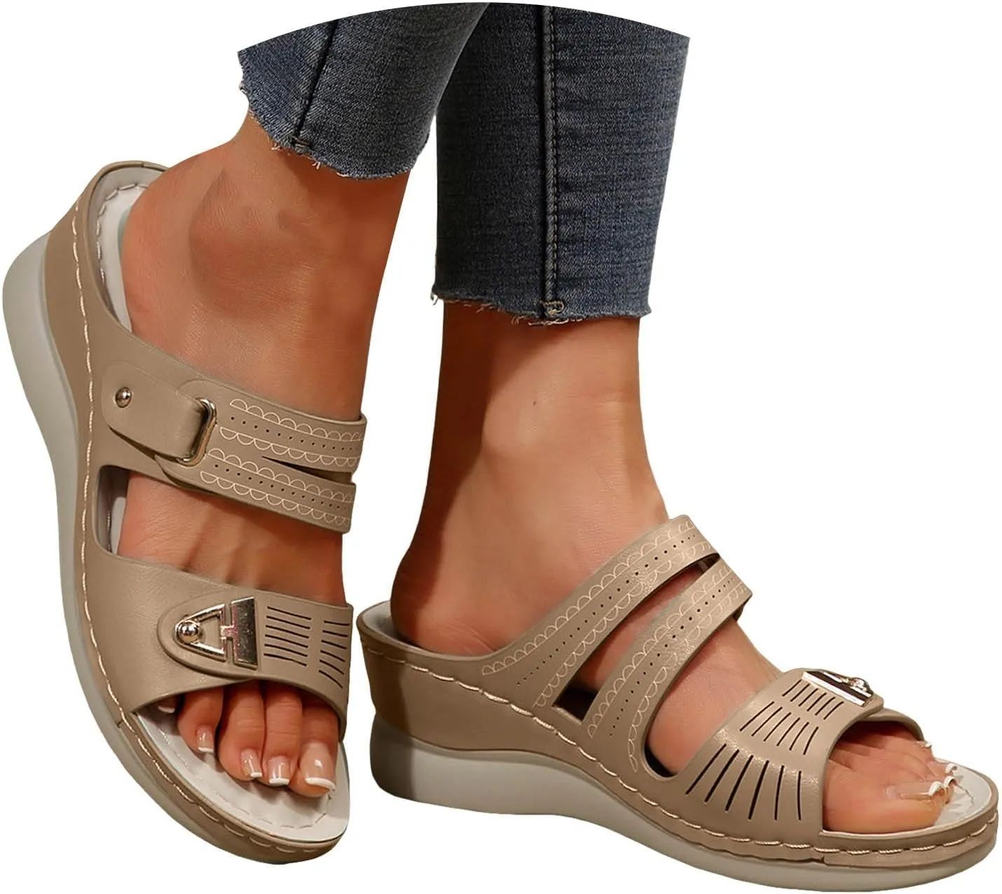 Casual Walking Dress Wedges Sandals for Womens 2025 Casual Fashionable Open Toe Backless Comfortable Slip-on Slipper Summer Beach Orthotic Hollow Non Slip Platform Slides Wedges Sandals