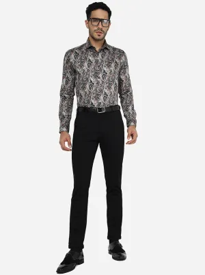 Dark Grey & Maroon Printed Slim Fit Party Wear Shirt | JB Studio