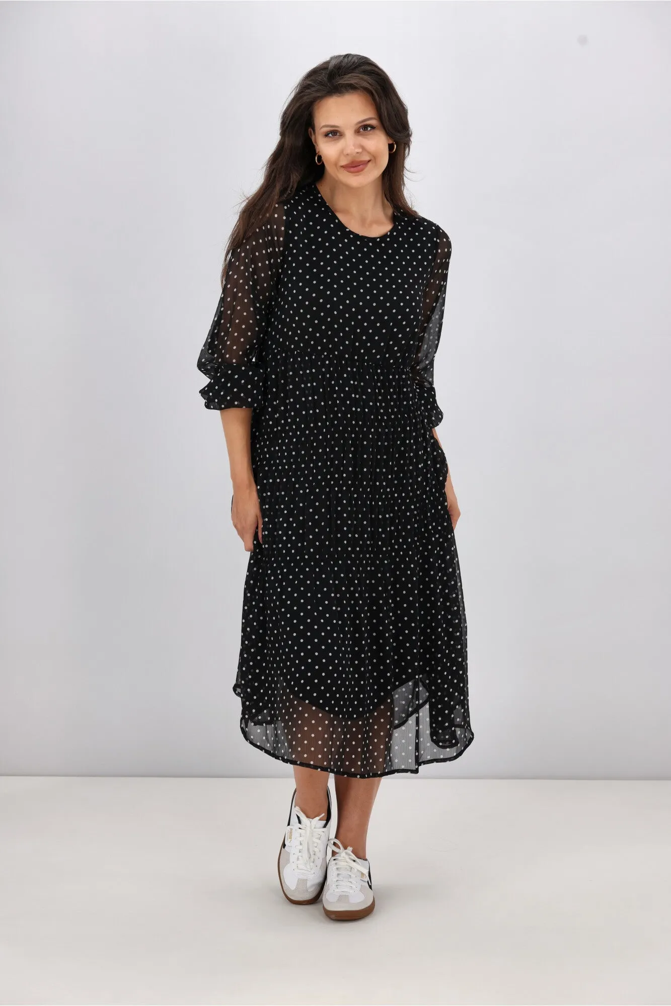 Gloss the Label Mariella Shirred Detail Dress Black Polka Dot
