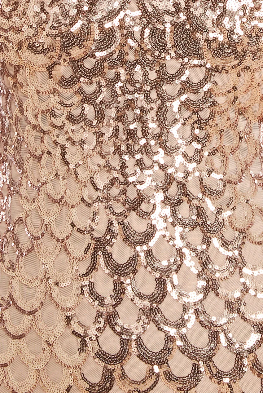 Goddiva Diamante Strap Fish Scale Sequin Maxi Dress