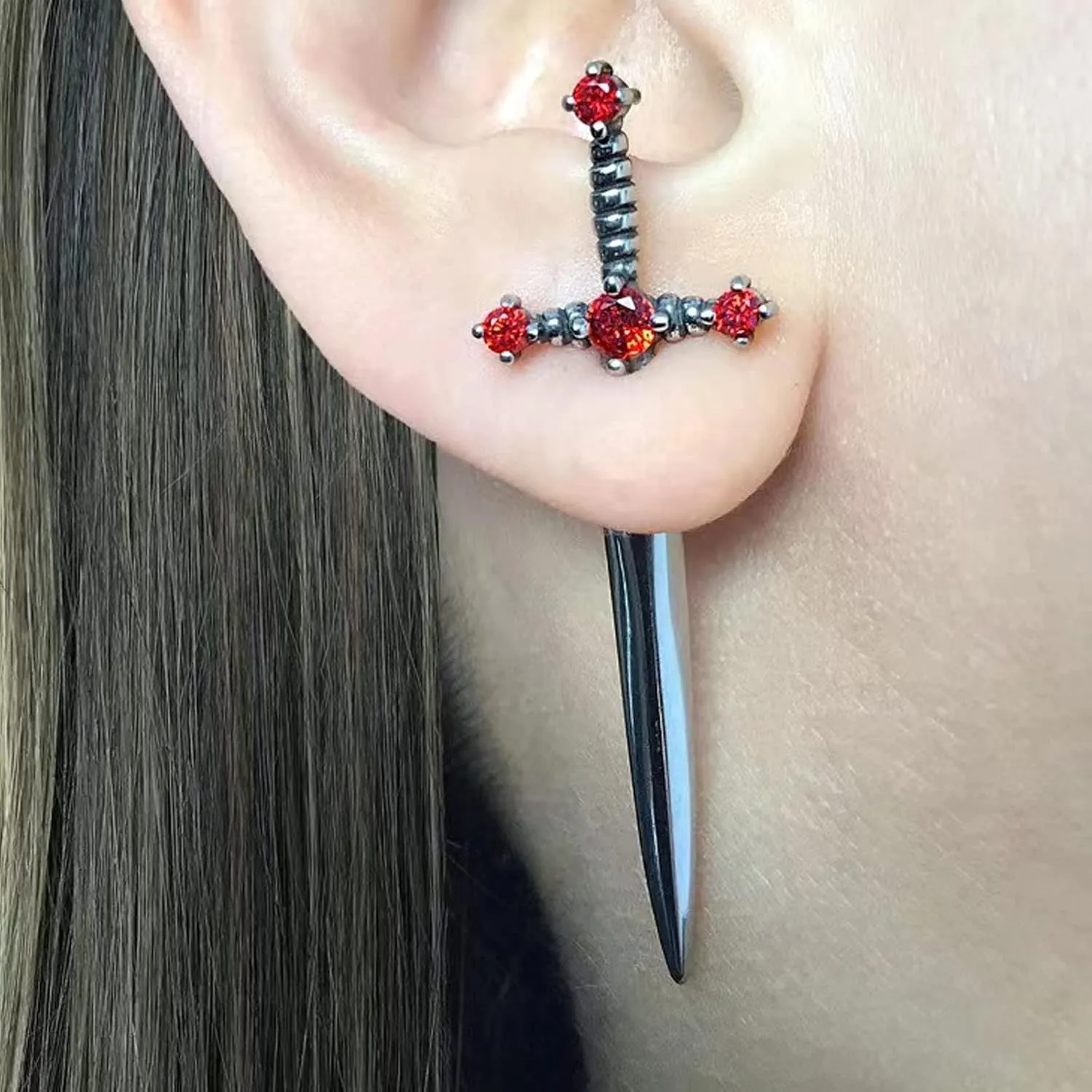 Gothic Dagger Sword Stud Earrings for Women Men,Cool Cross Earrings Hiphop Earrings Black Cubic Zirconia punk Dagger Earrings Jewelry Gifts