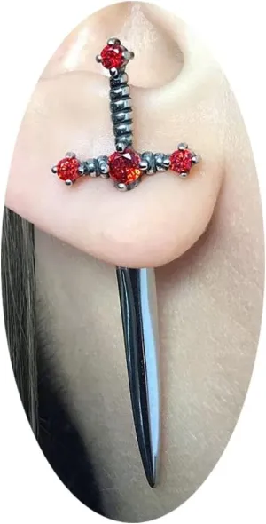 Gothic Dagger Sword Stud Earrings for Women Men,Cool Cross Earrings Hiphop Earrings Black Cubic Zirconia punk Dagger Earrings Jewelry Gifts