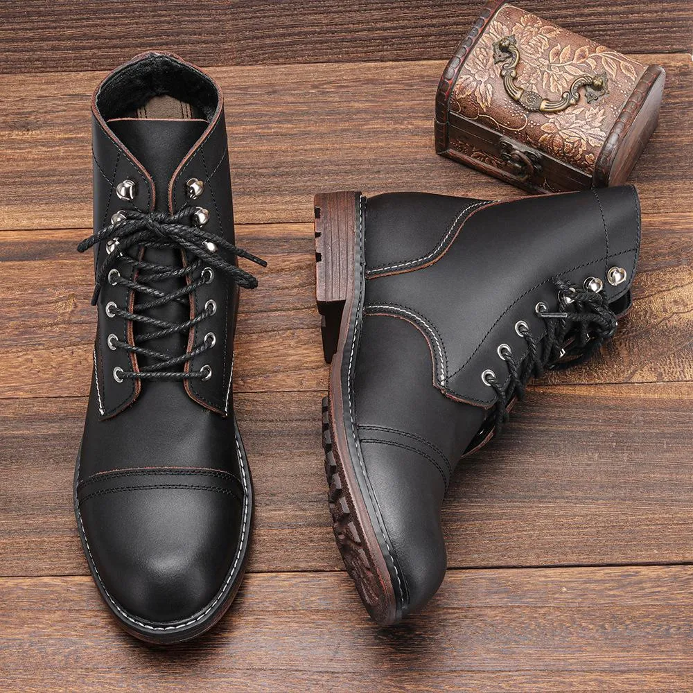 Italian handmade cowhide high-top casual boots