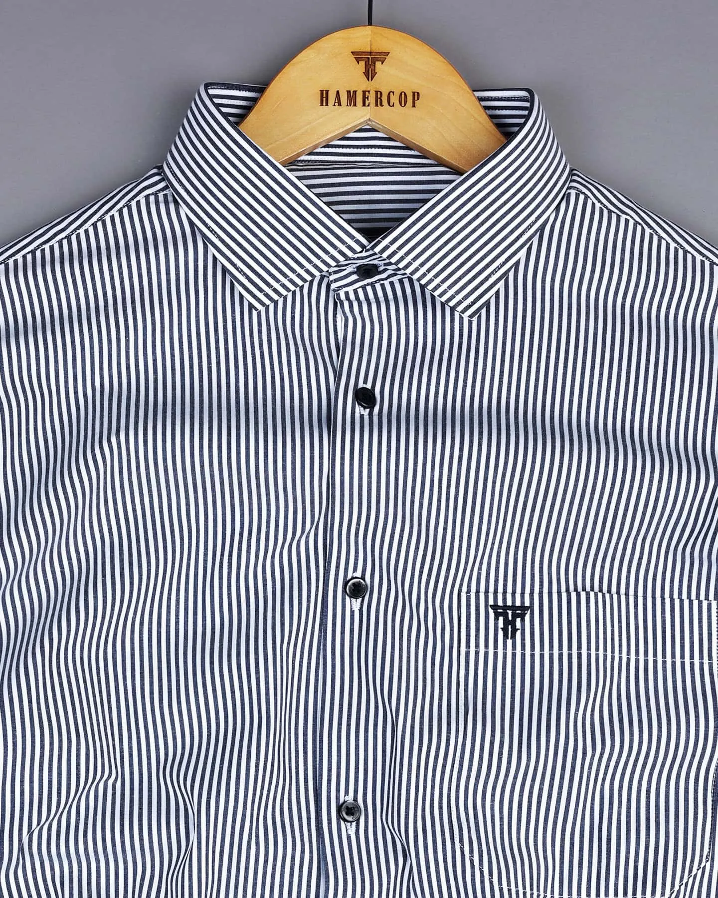 Lead Black With White Stripe Formal Cotton Shirt