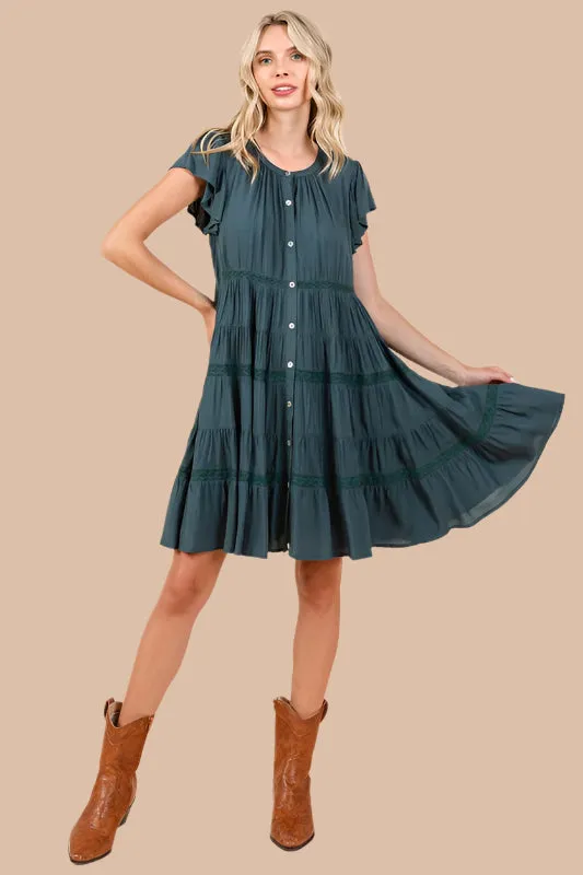 Mittoshop Lace Detail Ruffled Button Down Tiered Dress