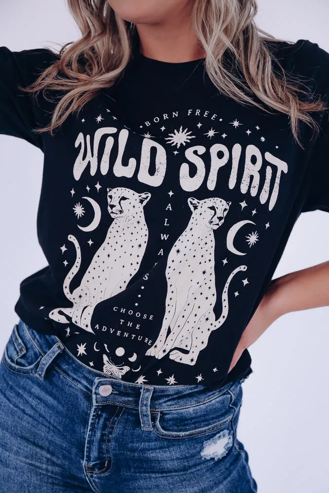 "Wild Spirit" Cheetah Graphic Tee - Black