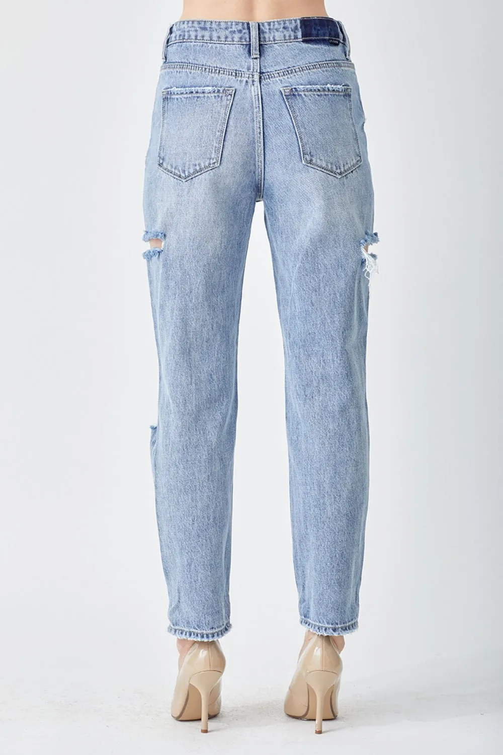 RISEN Distressed Slim Cropped Blue Denim Jeans