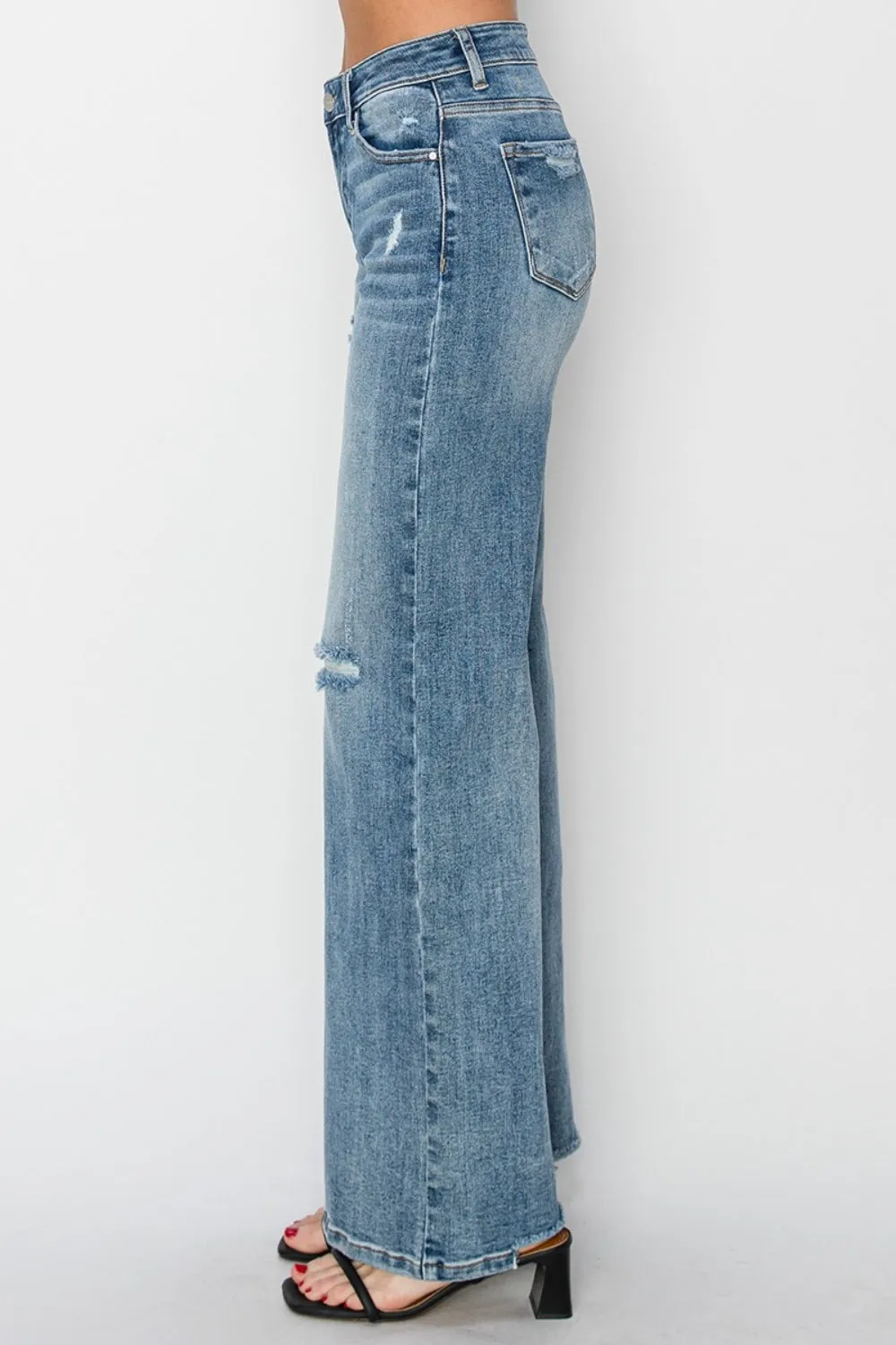 RISEN - High Waist Distressed Wide Leg Jeans