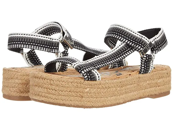 Sam Edelman Artica Black White Woven Flatform Wedge Platform Espadrilles Sandal