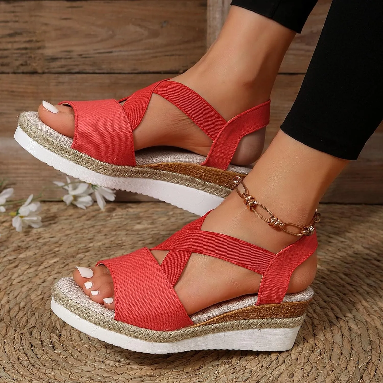 Sandals for Women 2025 Fashion Platform Sandals Espadrilles Wedges Dressy Summer Sandals Ankle Strap Slip On Sandals