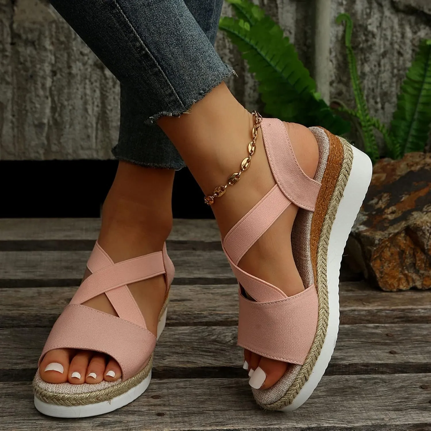 Sandals for Women 2025 Fashion Platform Sandals Espadrilles Wedges Dressy Summer Sandals Ankle Strap Slip On Sandals