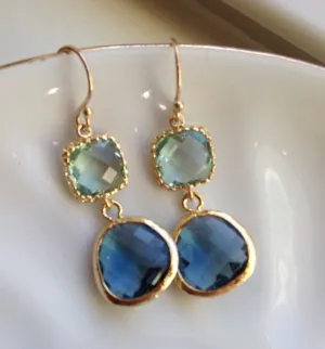 Saphire & Prasiolite Earrings Gold - #27