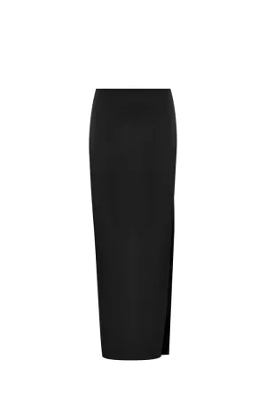 Satin maxi skirt with a side slit