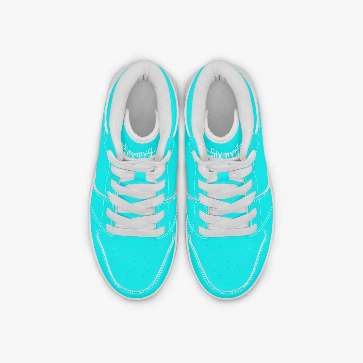 Sixty Eight 93 Logo White Aqua Blue Kids High-Top Shoes