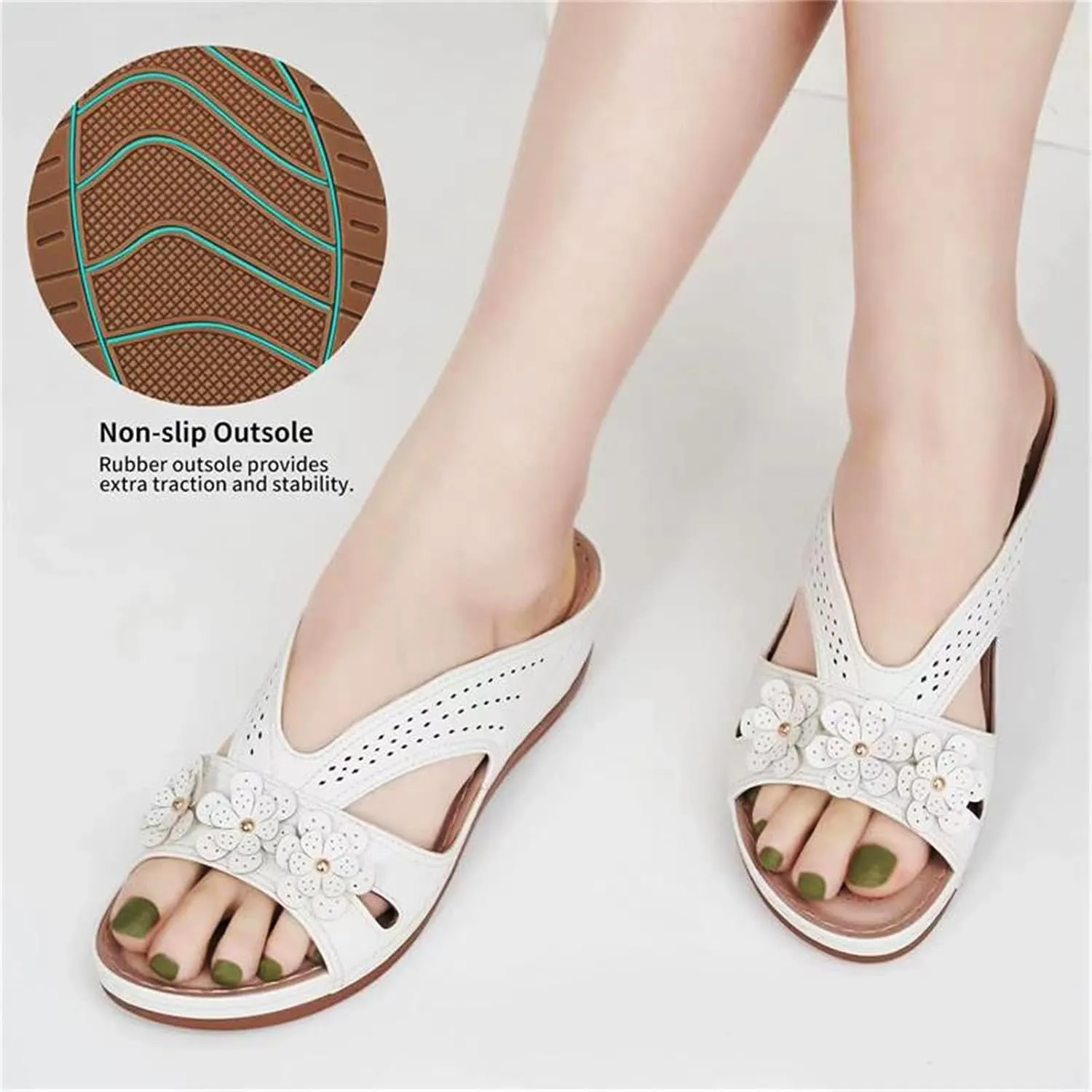 Summer Wedge Sandals for Women Soft Leather Sandal Comfortable Slip on Slide Lightweight Memory Foam Platform Shoes Casual Vacation Shoes