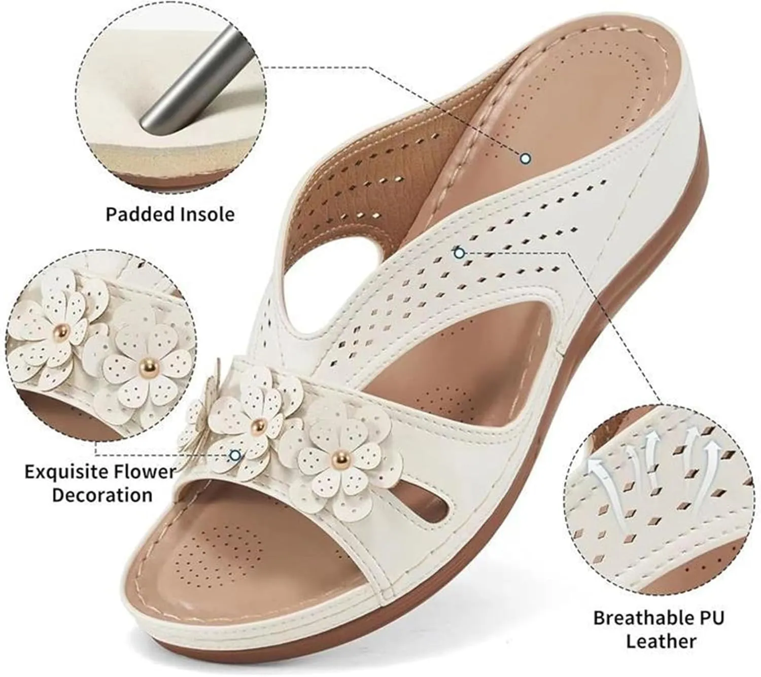 Summer Wedge Sandals for Women Soft Leather Sandal Comfortable Slip on Slide Lightweight Memory Foam Platform Shoes Casual Vacation Shoes
