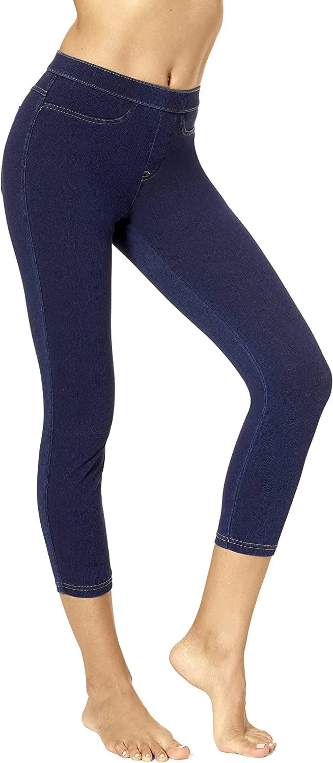 Womens Classic Denim Capri Legging with Pockets